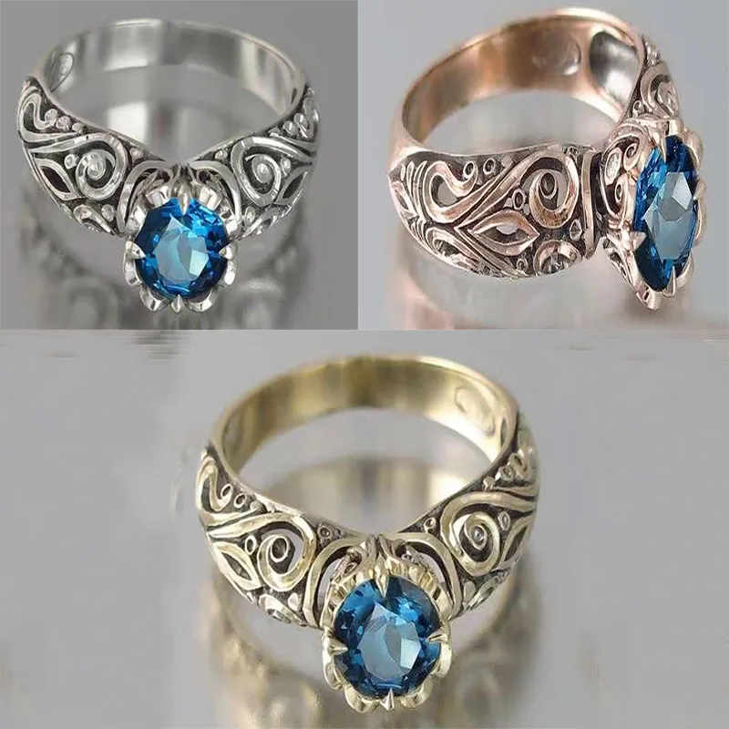 3 Colors Luxury Jewelry Vintage Hollow Carved Blue Round Crystal Ring for Women Silver Color Female Rings Party Jewelry
3 Colors Luxury Jewelry Vintage Hollow Carved Blue Round Crystal Ring for Women Silver Color Female Rings Party Jewelry