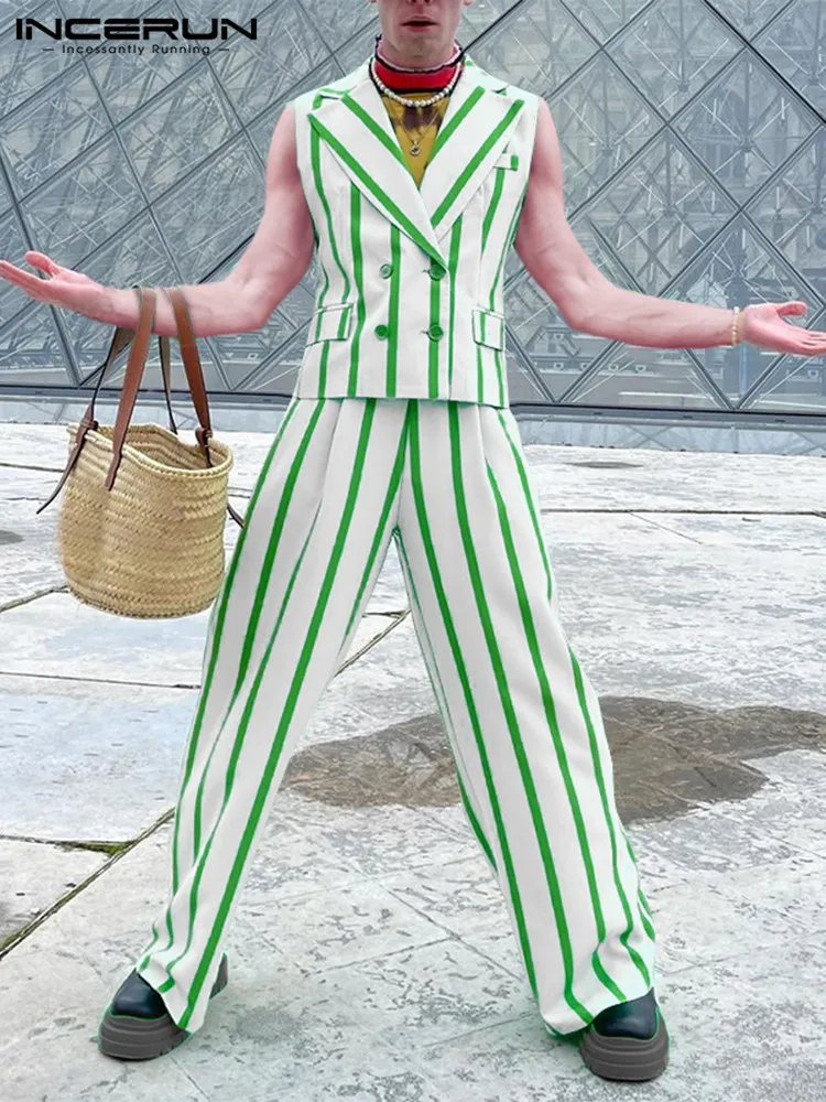 Fashion Men Striped Sets Streetwear Double Breasted Sleeveless Vests & Straight Pants 2PCS 2022 Men Casual Suits S-5XL INCERUN
Fashion Men Striped Sets Streetwear Double Breasted Sleeveless Vests & Straight Pants 2PCS 2022 Men Casual Suits S-5XL INCERUN