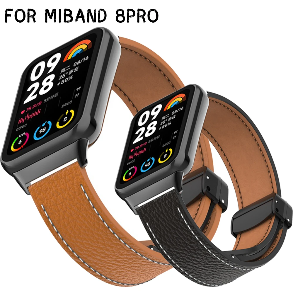 

For Xiaomi Mi Band 8 Pro Leather Strap Watch Magnetic Buckle Wristband for Miband 8PRO Metal Interface Correa Watchband Bracelet