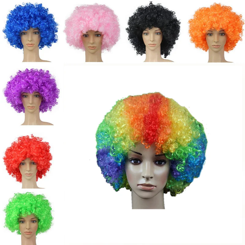 

Round Curly Explosion Clown Hair Wig Cosplay Dance Hairpiece Colourful Funny Fans Afro Hairstyle Fluffy Gift Party Halloween