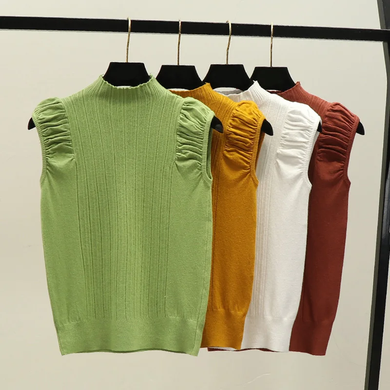 Heliar Mock Neck Tops Summer Women Knitted Elastic Sleeve Tank Tops Korean Slim Fit Elegant Office Lady Outerwear Knit Tops
Heliar Mock Neck Tops Summer Women Knitted Elastic Sleeve Tank Tops Korean Slim Fit Elegant Office Lady Outerwear Knit Tops