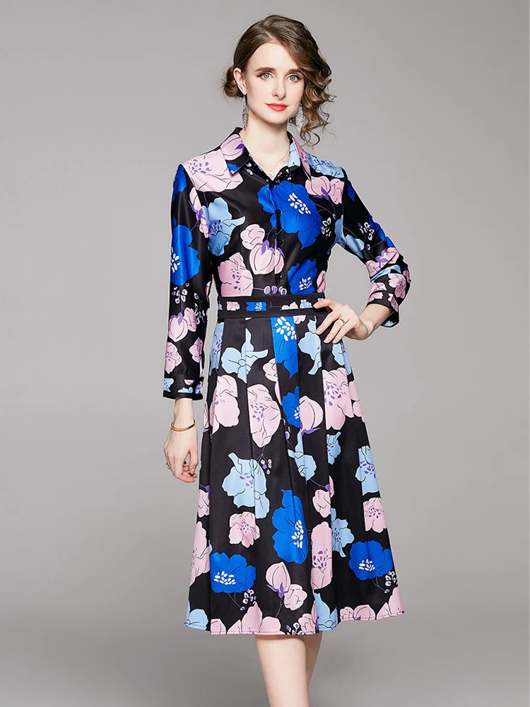 Merchall Fashion Runway Summer Flower Dress Women's Turn Down Collar Long Sleeve Floral Print Midi Tunic Party Pleated Vestidos
Merchall Fashion Runway Summer Flower Dress Women's Turn Down Collar Long Sleeve Floral Print Midi Tunic Party Pleated Vestidos