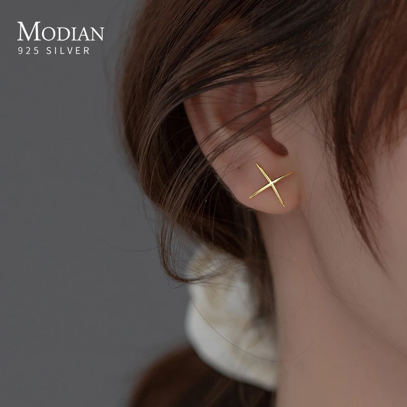 Modian 100% 925 Sterling Silver X Shape Simple New Fashion Stud Earrings Gold Color Line Ears For Women Party Dating Jewelry
Modian 100% 925 Sterling Silver X Shape Simple New Fashion Stud Earrings Gold Color Line Ears For Women Party Dating Jewelry