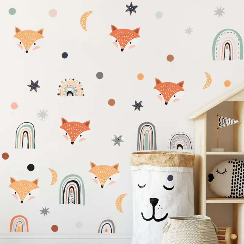 Cartoon Fox Rainbow Moon Stars Dots Wall Stickers Vinyl Removable Peel and Stick Wall Decor Living Room Interior Home Decoration
Cartoon Fox Rainbow Moon Stars Dots Wall Stickers Vinyl Removable Peel and Stick Wall Decor Living Room Interior Home Decoration
