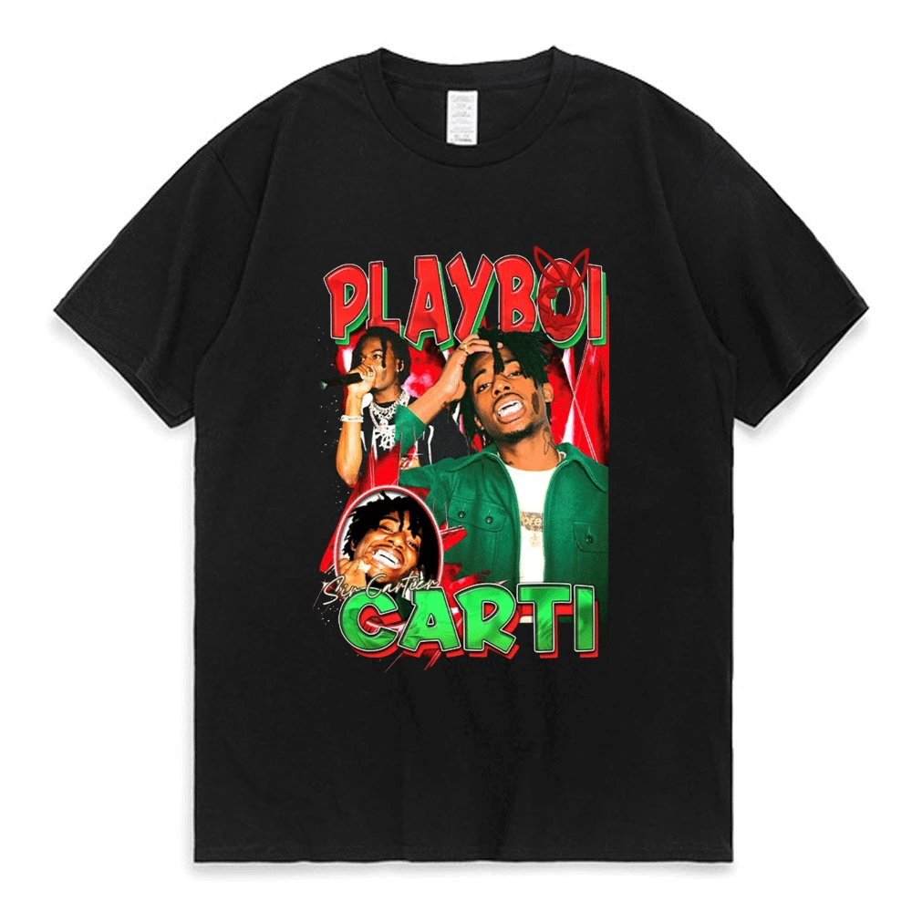 Playboi Carti 90s Vintage T Shirt Hip Hop Rap Short Sleeve Tee Shirt Men Women Streetwear Black T-shirt 100% Cotton New Tshirts
Playboi Carti 90s Vintage T Shirt Hip Hop Rap Short Sleeve Tee Shirt Men Women Streetwear Black T-shirt 100% Cotton New Tshirts