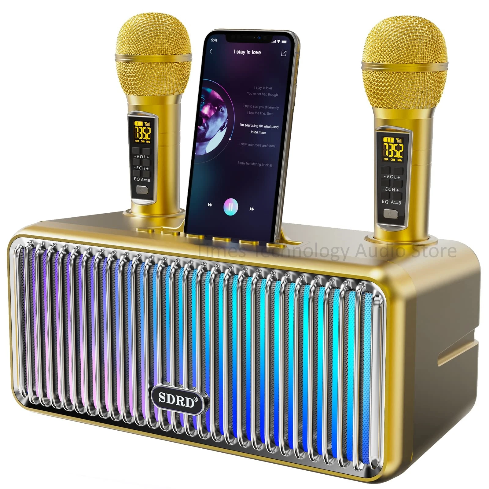 

SD-319Pro 200W Peak Power Sound Portable Bluetooth Speakers Family Karaoke Machine with Two Wireless Microphone RGB Home KTV Set