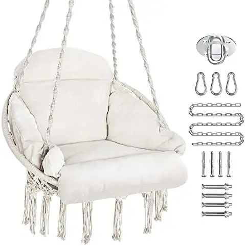 Chair, Macrame Hanging Swing Chair with Large Padded Cushion and Hardware Kits, Max 250 Lbs, Hanging Cotton Rope Chair for Indoo
Chair, Macrame Hanging Swing Chair with Large Padded Cushion and Hardware Kits, Max 250 Lbs, Hanging Cotton Rope Chair for Indoo