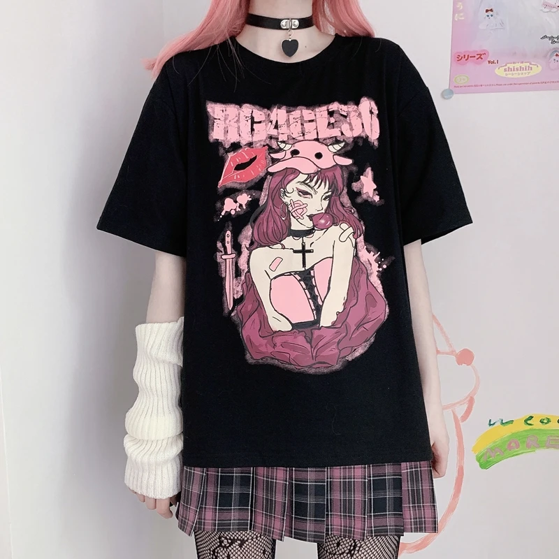 Women T-shirts Japanese Anime Queen of Darkness Punk Tops Summer Harajuku Oversized Gothic Short Sleeve y2k Tshirt Streetwear
Women T-shirts Japanese Anime Queen of Darkness Punk Tops Summer Harajuku Oversized Gothic Short Sleeve y2k Tshirt Streetwear