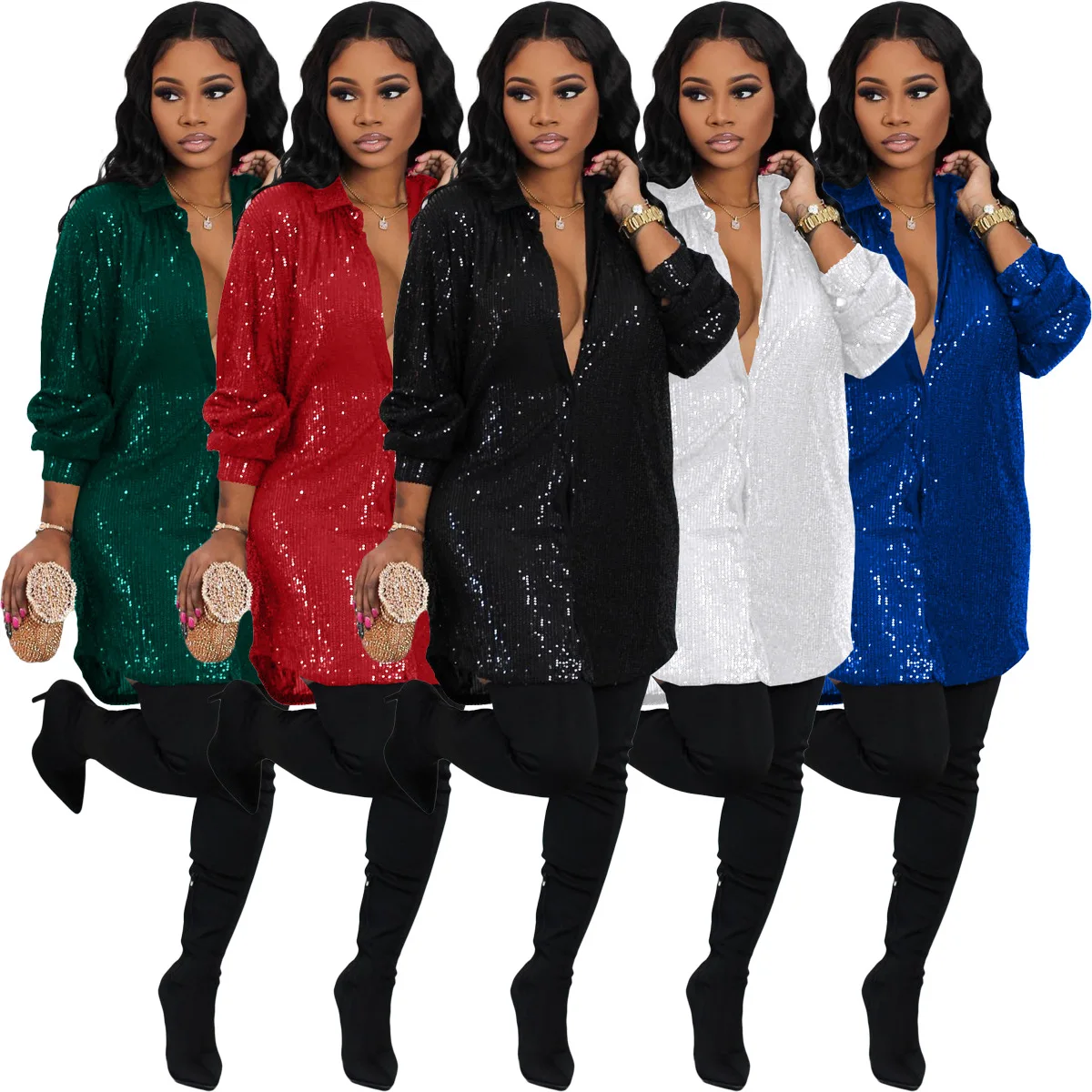 Pure Color Blouse Short Dress Office Elegant Lady Dresses Women's Solid Color Sequin Loose Shirt Dress Summer
Pure Color Blouse Short Dress Office Elegant Lady Dresses Women's Solid Color Sequin Loose Shirt Dress Summer