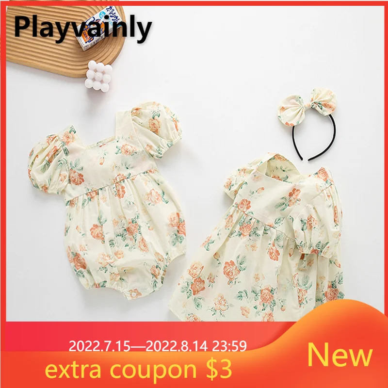 Korean style Summer Family Matching Clothes girl floral cotton short sleeve Dress+Bodysuit+hair hoop Girl Sister Clothing E501
Korean style Summer Family Matching Clothes girl floral cotton short sleeve Dress+Bodysuit+hair hoop Girl Sister Clothing E501