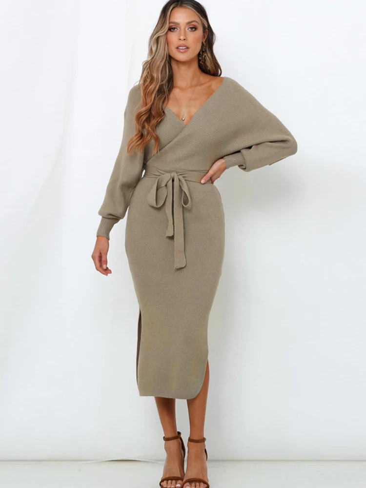 Women's Knitted Dress Winter Sexy Long Sleeve Elegant Sweater Dresses for Women Vintage Slit Dress Clothes 2022
Women's Knitted Dress Winter Sexy Long Sleeve Elegant Sweater Dresses for Women Vintage Slit Dress Clothes 2022
