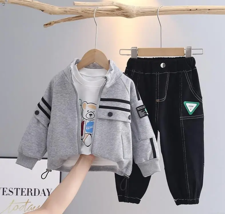 3 шт., детская бейсбольная куртка на молнии, рубашка и штаны 
3 шт., детская бейсбольная куртка на молнии, рубашка и штаны