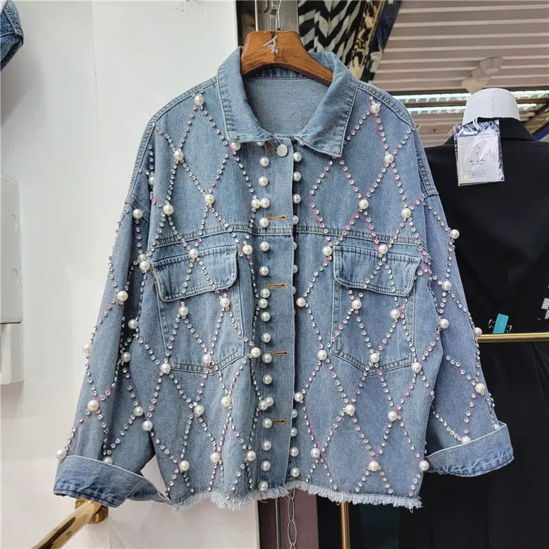 2023 Spring Autumn Rhinestone Beaded Frayed Loose Long Sleeves Lapel Denim Jacket for Women Loose Coat Chaquetas Mujer
2023 Spring Autumn Rhinestone Beaded Frayed Loose Long Sleeves Lapel Denim Jacket for Women Loose Coat Chaquetas Mujer