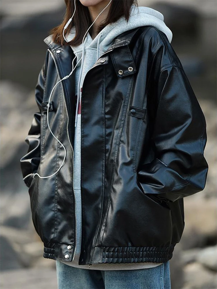 Boyfriend Black Faux Leather Jacket Women's Spring And Autumn 2023 Jacket Vintage PU Leather Coats Brand
Boyfriend Black Faux Leather Jacket Women's Spring And Autumn 2023 Jacket Vintage PU Leather Coats Brand