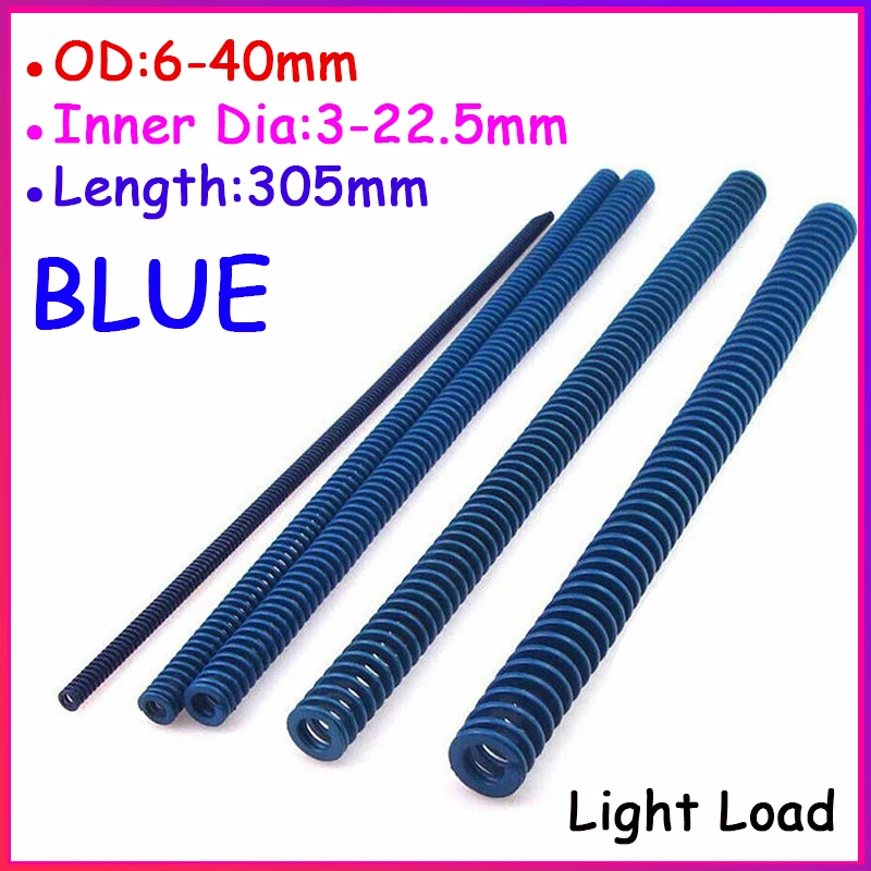 

Length 305mm American Standard Mold Spring 65Mn Blue Light Load Die Spring Outer Diameter 6-40mm Inner Diameter 3-22.5mm