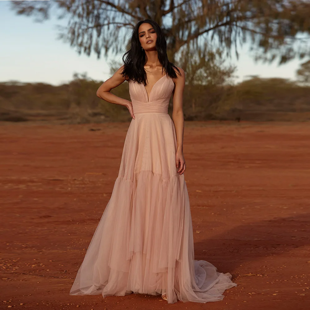 Tiered Pleat A Line Wedding Dresses for Women Pink Bride Backless Deep V-neck Boho Bridal Gowns Custom Made Vestidos De Novia
Tiered Pleat A Line Wedding Dresses for Women Pink Bride Backless Deep V-neck Boho Bridal Gowns Custom Made Vestidos De Novia