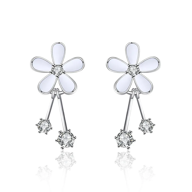 

925 Sterling Silver Cute Flower Cubic Zircon Statement Stud Earrings For Women Girls Valentines Day Gift Fashion Jewelry