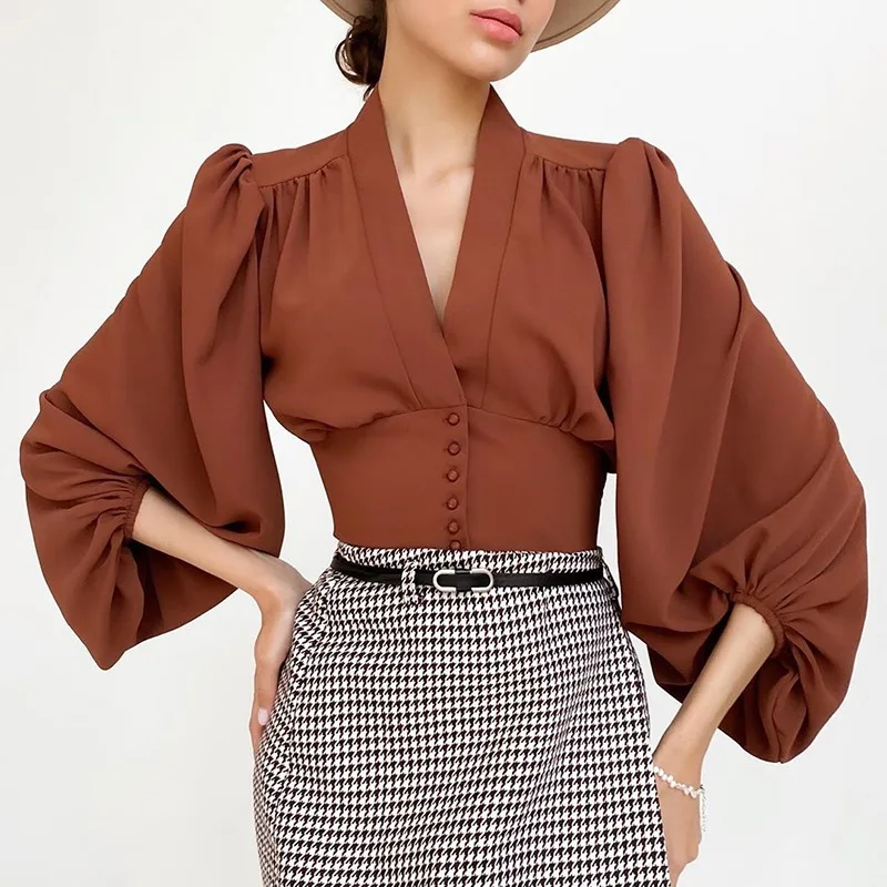 2021 Elegant White V-neck Blouse Autumn Temperament Lantern-sleeved Slim Fashion Women's Blouse Long-sleeved Top Button Blouse
2021 Elegant White V-neck Blouse Autumn Temperament Lantern-sleeved Slim Fashion Women's Blouse Long-sleeved Top Button Blouse