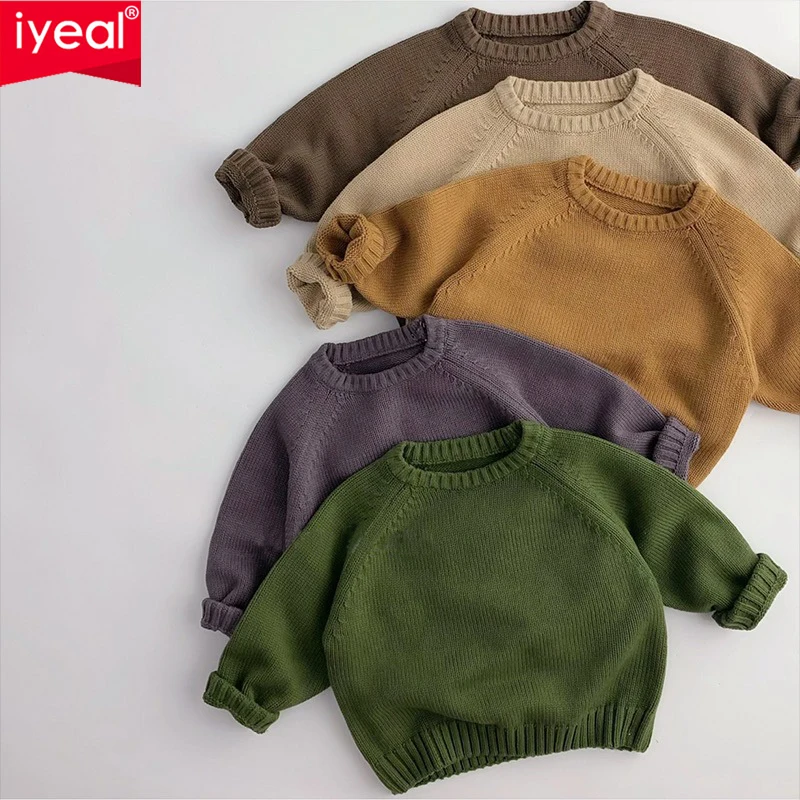 

IYEAL Spring and Autumn Children's Sweaters Boys Girls Treasure Knitted Retro Pullovers Raglan Jackets Loose Cotton Tops