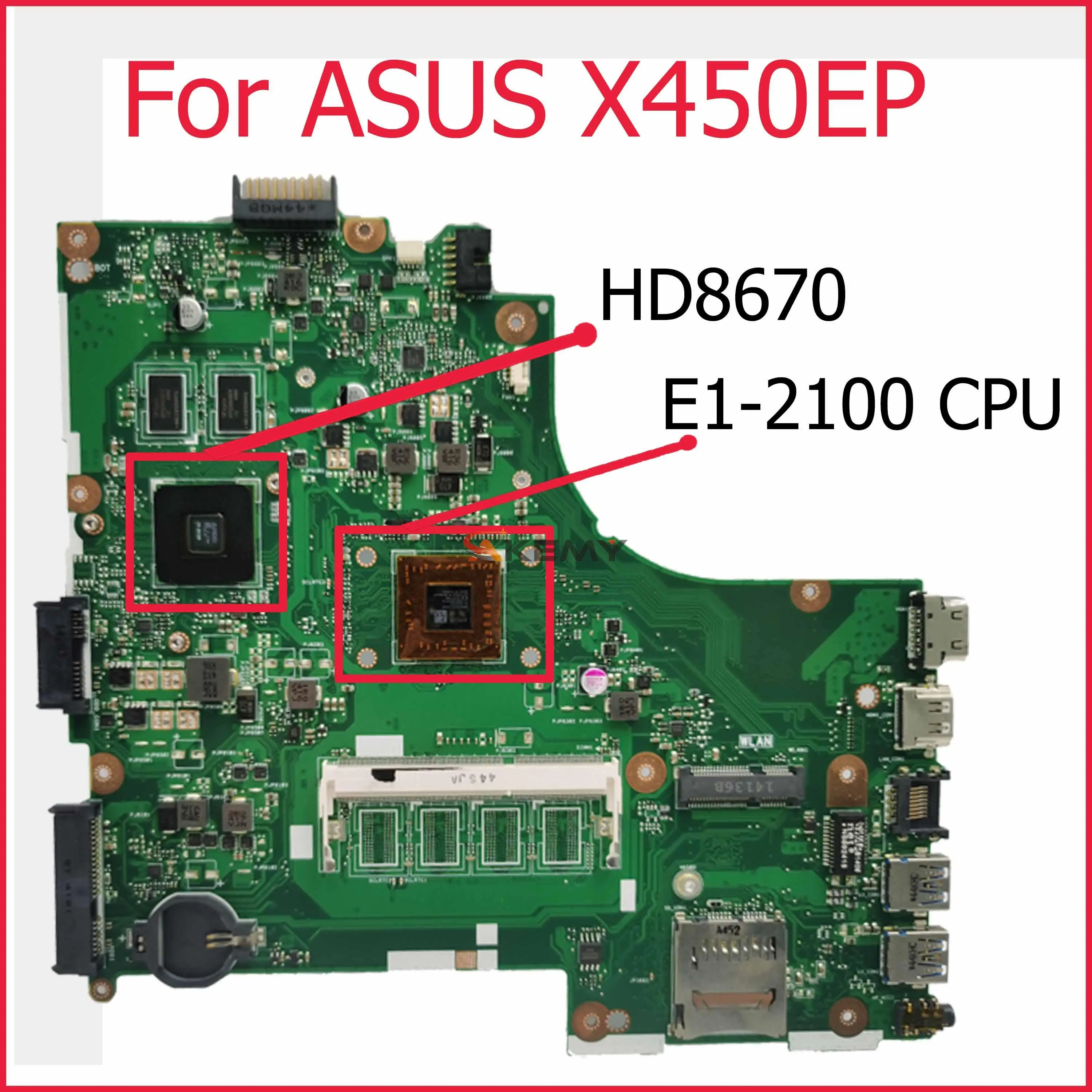 Материнская плата SAMXINNO для ноутбука Asus X450EP 60NB0420-MB2600-200 с процессором EM2100 DDR3 HD8670, видеокарта на плате
Материнская плата SAMXINNO для ноутбука Asus X450EP 60NB0420-MB2600-200 с процессором EM2100 DDR3 HD8670, видеокарта на плате