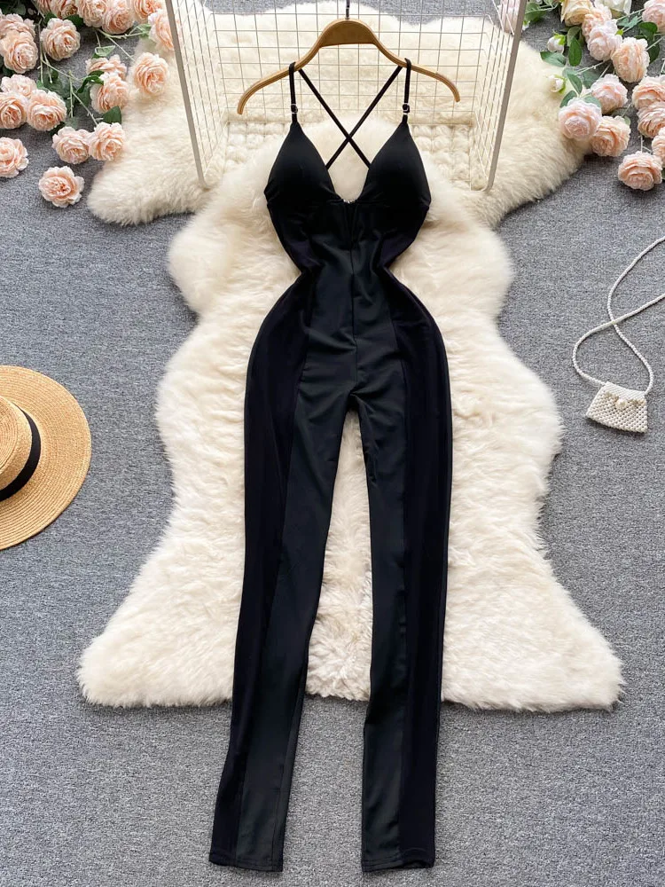Women Black Jumpsuit Summer Sexy Deep V-neck Spaghetti Strap Sleeveless Backless See Through Mesh Patchwork Overalls
Women Black Jumpsuit Summer Sexy Deep V-neck Spaghetti Strap Sleeveless Backless See Through Mesh Patchwork Overalls