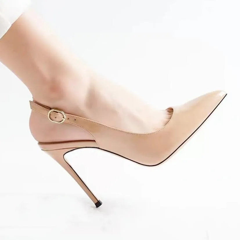 Новинка Весна 2023, босоножки из лакированной кожи, сандалии с ремешком на пятке, женские босоножки на тонком каблуке-шпильке