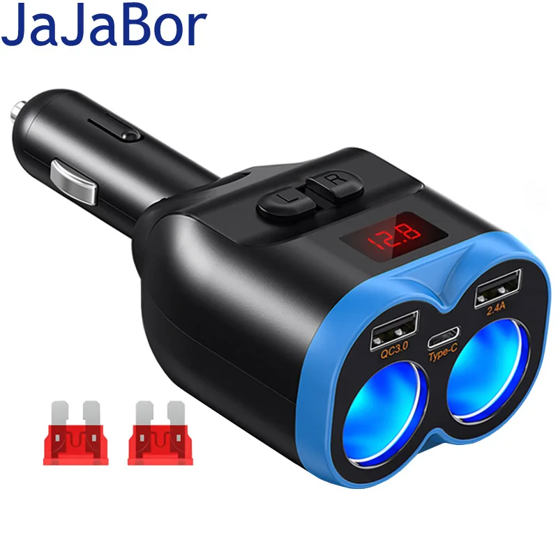 

JaJaBor Power Adapter Car Cigarette Lighter Socket Splitter Blue Atmosphere Light PD 20W QC3.0 Fast Charging 2 USB Car Charger