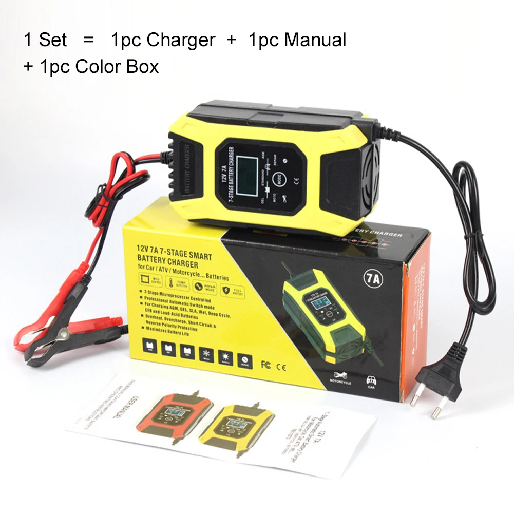 Car Battery Charger 12V 7A 7-Stage Intelligent Fast Charging LCD Battery Charger For Car Motorcycle Lead Acid Battery AGM Wet
Car Battery Charger 12V 7A 7-Stage Intelligent Fast Charging LCD Battery Charger For Car Motorcycle Lead Acid Battery AGM Wet