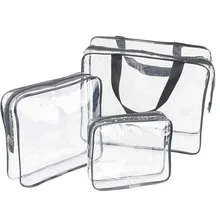 3Pcs Large Clear Travel Bags for Toiletries Waterproof Clear PVC Cosmetic Makeup Bags Transparent Packing Organizer Storage Bags
