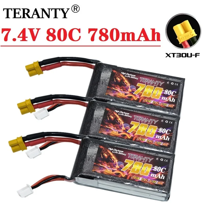 TERANTY 2S 7.4V 780mAh 80C/160C LiPo Battery With XT30U-F Plug for FPV Racing Drone 4 axis UAV RC Quadcopter RC Drone Parts
TERANTY 2S 7.4V 780mAh 80C/160C LiPo Battery With XT30U-F Plug for FPV Racing Drone 4 axis UAV RC Quadcopter RC Drone Parts