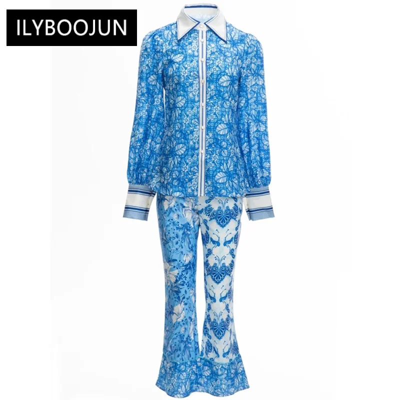 2022 Elegant High Quality Luxury Autumn Suit Women Long Sleeve Single Breasted Shirt + Flare Pants Flowers Print Two Piece Set
2022 Elegant High Quality Luxury Autumn Suit Women Long Sleeve Single Breasted Shirt + Flare Pants Flowers Print Two Piece Set
