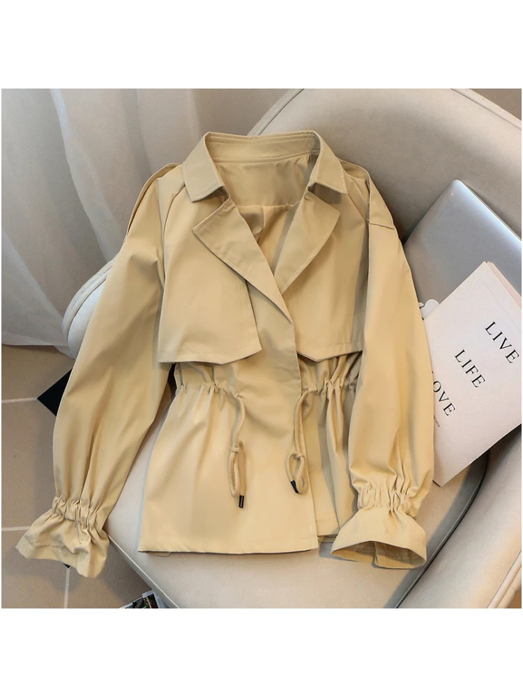 Khaki Drawstring Waist Windbreaker Women's New Spring Autumn Thin Casual Suit Collar Long Sleeve Black Jacket Female Pink Coat
Khaki Drawstring Waist Windbreaker Women's New Spring Autumn Thin Casual Suit Collar Long Sleeve Black Jacket Female Pink Coat