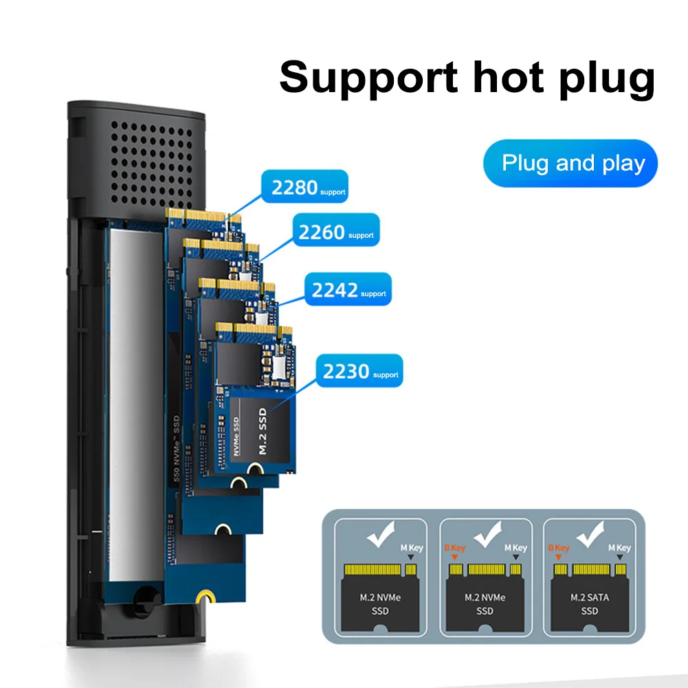M.2 NVMe SATA SSD Enclosure Aluminum USB C 3.1 Gen 2 10Gbps to NVMe PCI-E 3.0 External Enclosure M2 NVMe SSD 2230/2242/2260/2280
M.2 NVMe SATA SSD Enclosure Aluminum USB C 3.1 Gen 2 10Gbps to NVMe PCI-E 3.0 External Enclosure M2 NVMe SSD 2230/2242/2260/2280