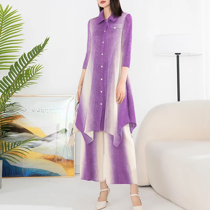 SuperAen Pleated Fashion Casual Set Women's New High End Lapel Collar Long Shirt Top Wide Leg Pants Two Piece Set
SuperAen Pleated Fashion Casual Set Women's New High End Lapel Collar Long Shirt Top Wide Leg Pants Two Piece Set