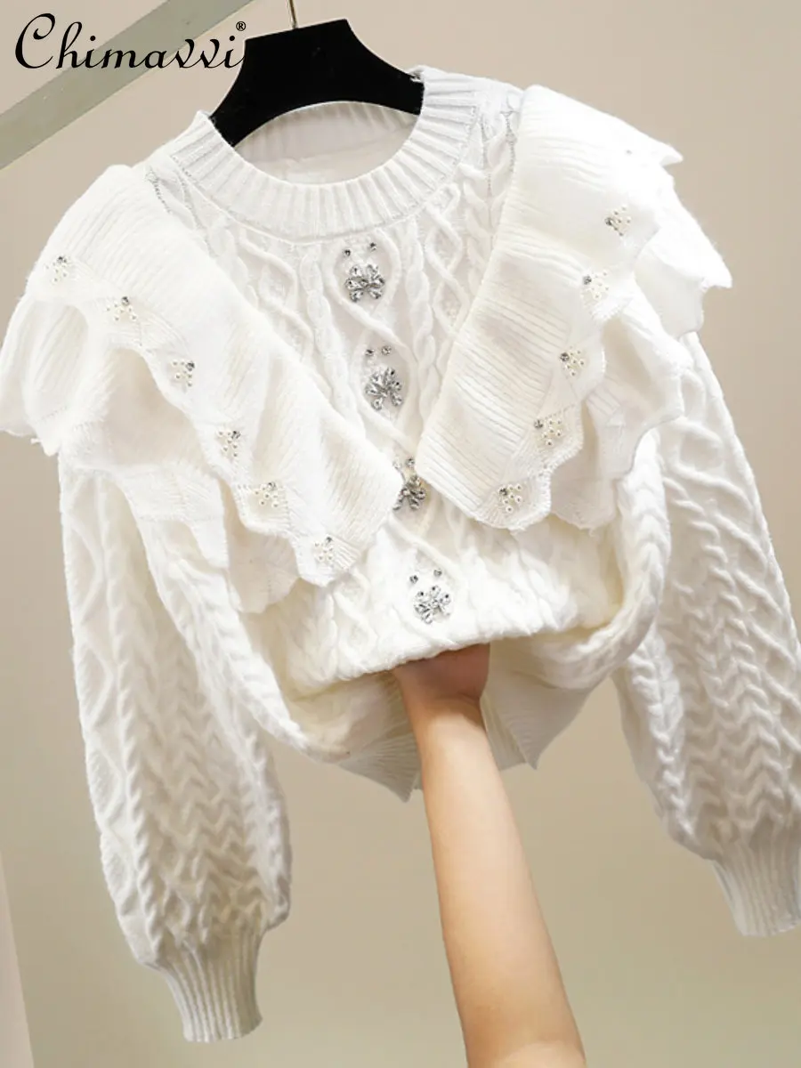 Heavy Beaded Diamond Ruffled Stitching Sweater Loose Slim Fashion Elegant Pullover Twist Crocheted Long-Sleeved Knitted Top
Heavy Beaded Diamond Ruffled Stitching Sweater Loose Slim Fashion Elegant Pullover Twist Crocheted Long-Sleeved Knitted Top