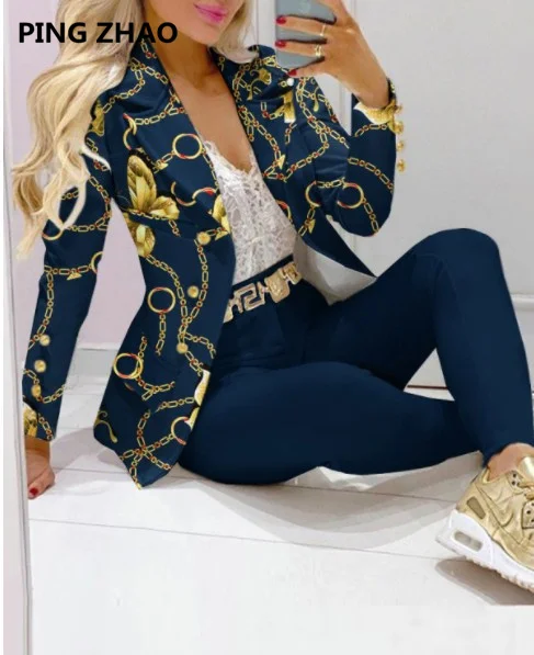 PING ZHAO Two Pieces Set Women Elegant V Neck Print Long Sleeve Office Lady slim Blazer Coat Female Hight Waist Pants Suit
PING ZHAO Two Pieces Set Women Elegant V Neck Print Long Sleeve Office Lady slim Blazer Coat Female Hight Waist Pants Suit