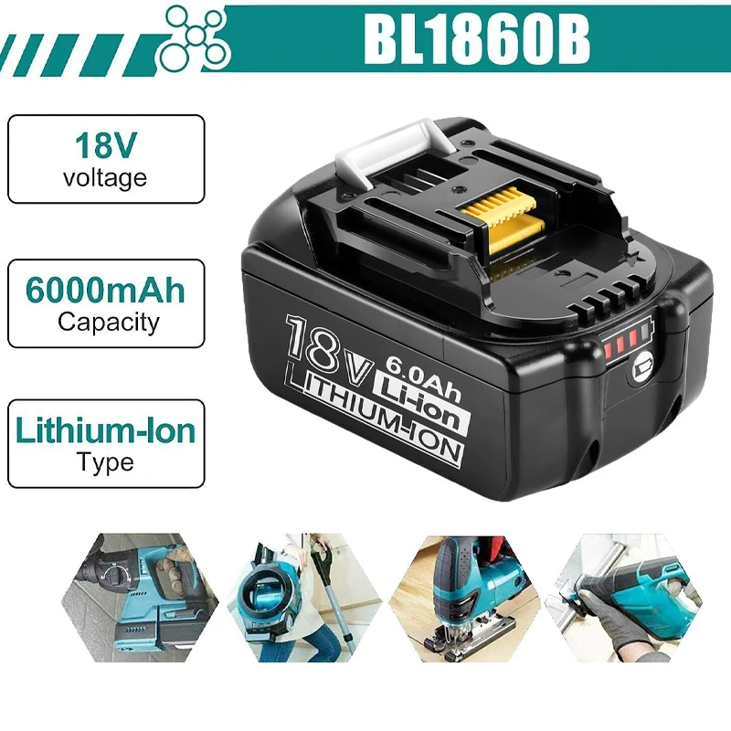 

BL1860 Rechargeable Batteries 18V 6000mAh Lithium Ion for-Makita Battery 6Ah BL1840 BL1850 BL1830 BL1860B LXT400 Li-ion Batterie