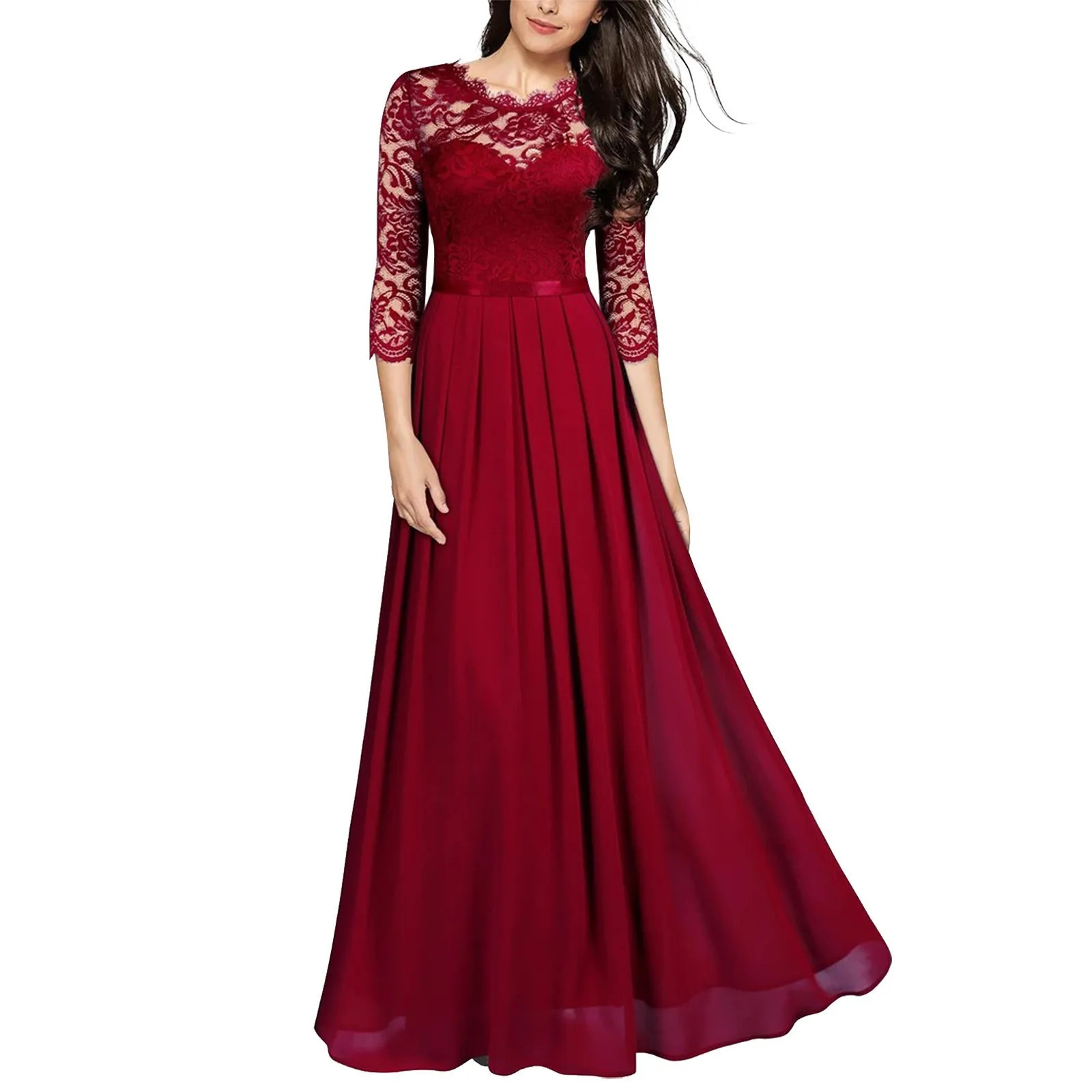 Elegant Maxi Dresses for Women Stitching Lace Hollow Pleated Swing Hem 3/4 Sleeve A-Line Long Dresses Women's Party Clothing
Elegant Maxi Dresses for Women Stitching Lace Hollow Pleated Swing Hem 3/4 Sleeve A-Line Long Dresses Women's Party Clothing