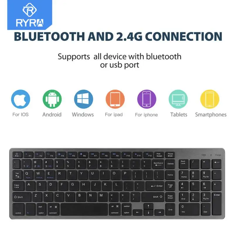 

RYRA Ultra-Slim 2.4G Wireless Gaming Keyboard Mute 104 Key Bluetooth Keyboard Dual-mode For IPad MacBook Android Windows Laptops