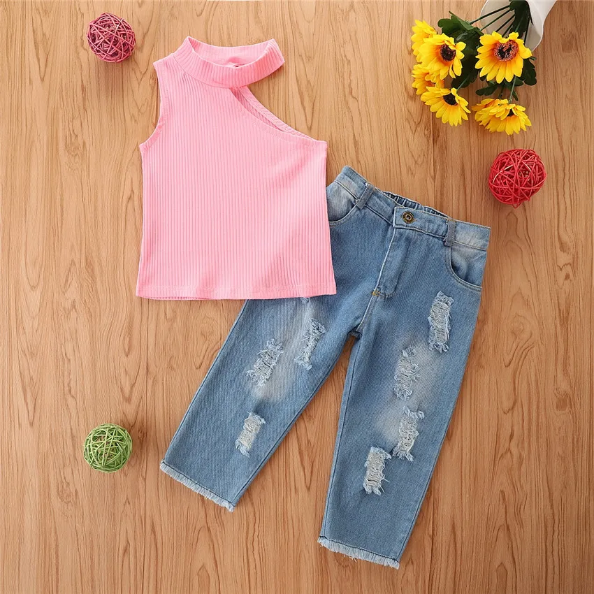 1-6Y Fashion Girls Summer Clothing Sets Children Toddler Kids Knitted Sleeveless Halter Crop Tops+Ripped Hole Jeans Long Pants
1-6Y Fashion Girls Summer Clothing Sets Children Toddler Kids Knitted Sleeveless Halter Crop Tops+Ripped Hole Jeans Long Pants