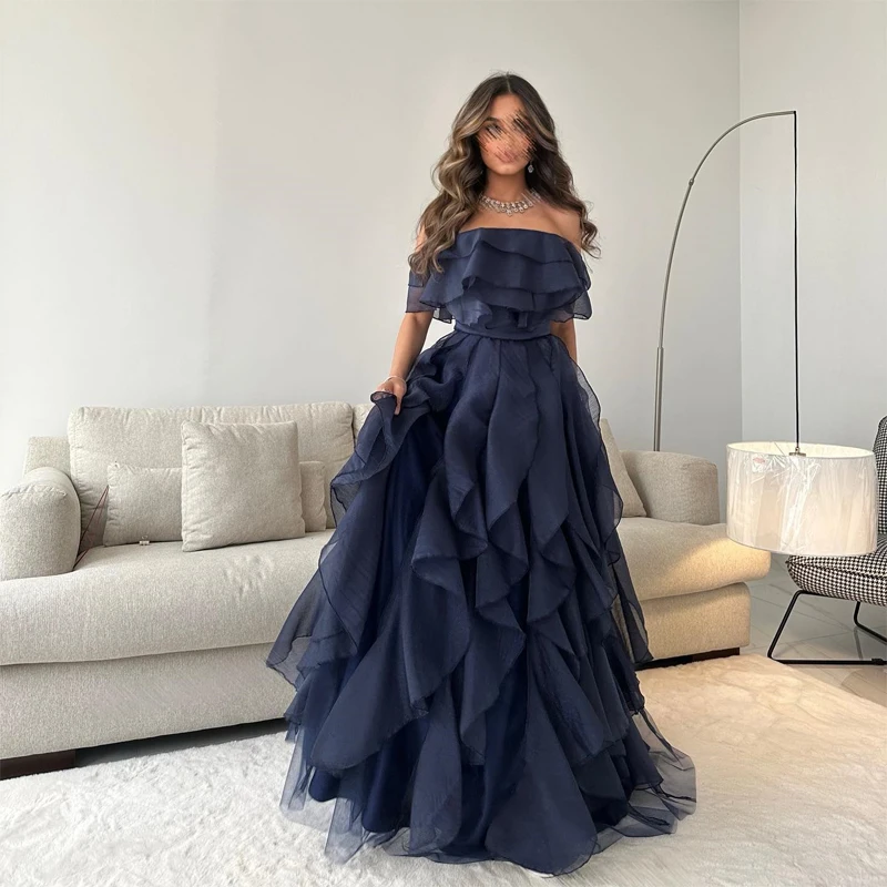 Navy Blue Evening Dress Ruffle Prom Dresses A-Line Sleeveless Floor-Length Tiered Arabia Formal Occasion Women Party Gowns
Navy Blue Evening Dress Ruffle Prom Dresses A-Line Sleeveless Floor-Length Tiered Arabia Formal Occasion Women Party Gowns