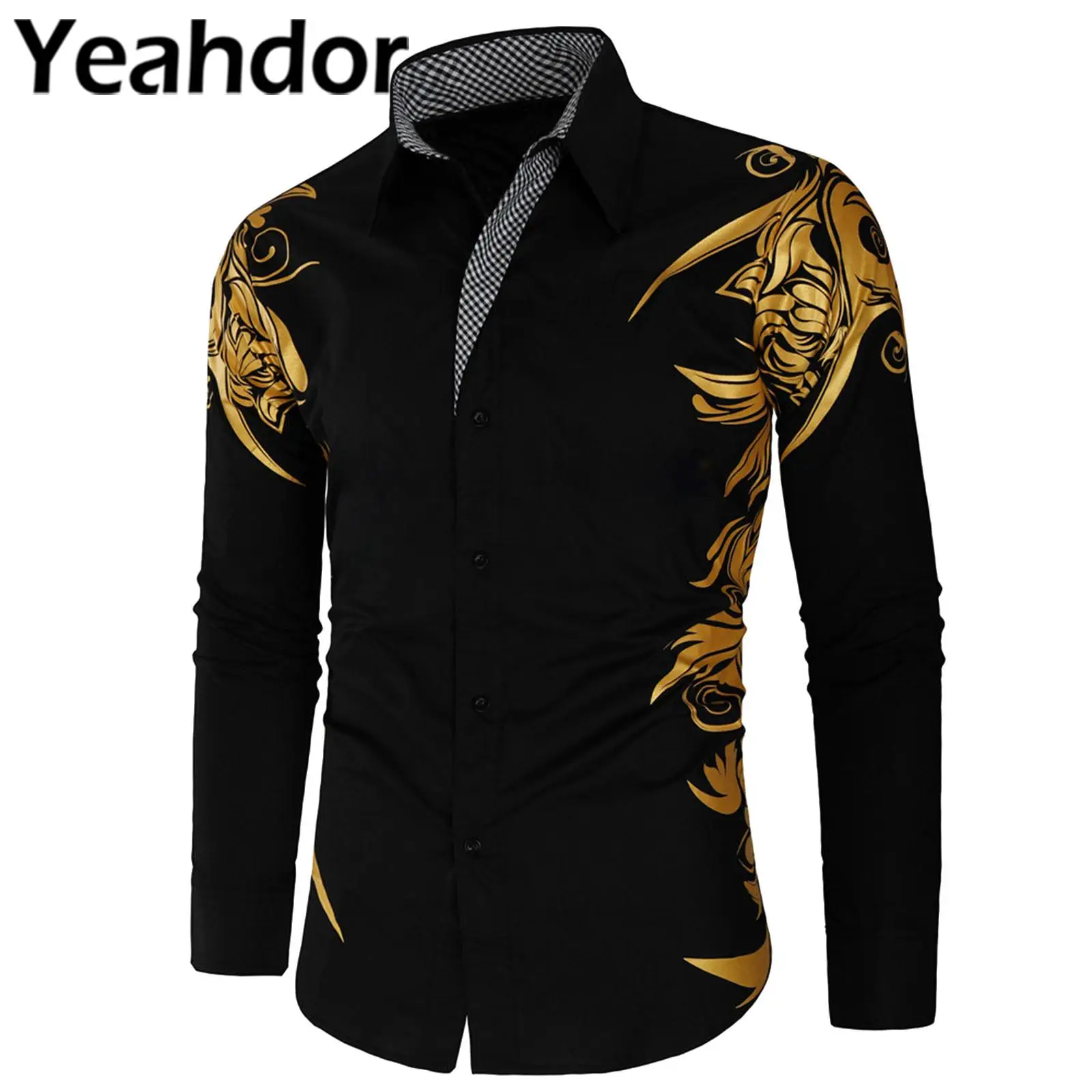 Mens Stylish Golden Print Long Sleeve Turn Down Collar Button Down Dress Shirt for Birthday Party Clubwear Male Tops
Mens Stylish Golden Print Long Sleeve Turn Down Collar Button Down Dress Shirt for Birthday Party Clubwear Male Tops