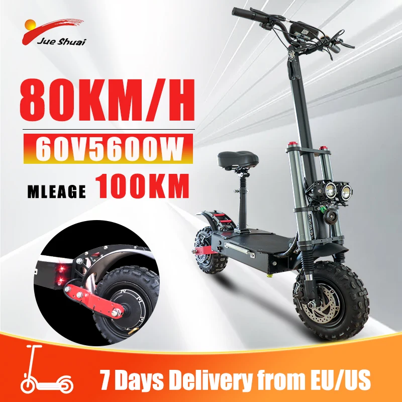 60V 5600W Powerful Dual Motor Electric Scooter Foldable 100KM Long Range E Scooter Adults 80KM/H Max Speed with Off Road Tire
60V 5600W Powerful Dual Motor Electric Scooter Foldable 100KM Long Range E Scooter Adults 80KM/H Max Speed with Off Road Tire
