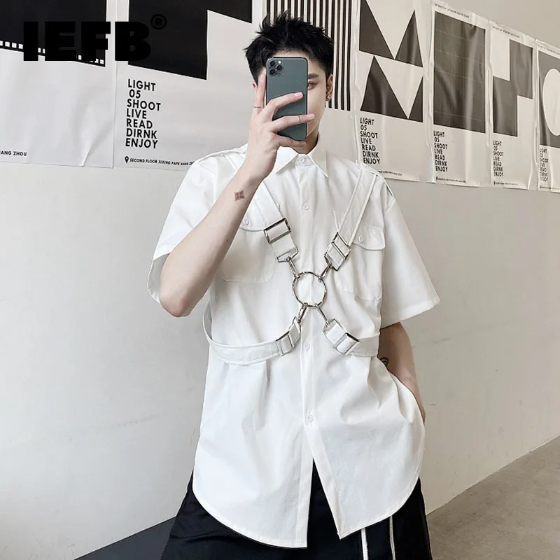 IEFB Men's Short Sleeve Shirt Strap Metal Ring High Street Solid Color Male Lapel Tops Safari Style Autumn 2023 Chic New 28W1283
IEFB Men's Short Sleeve Shirt Strap Metal Ring High Street Solid Color Male Lapel Tops Safari Style Autumn 2023 Chic New 28W1283