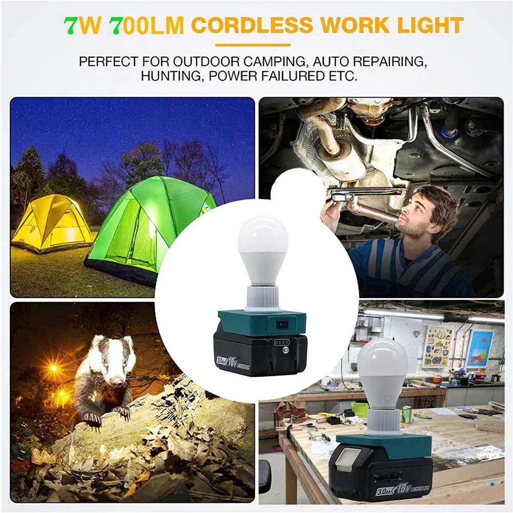 

Portable LED Work Light For BL1815 18V Series Lithium Battery E27 12-60V 7W LED Bulb 6500K Warm White & White Light