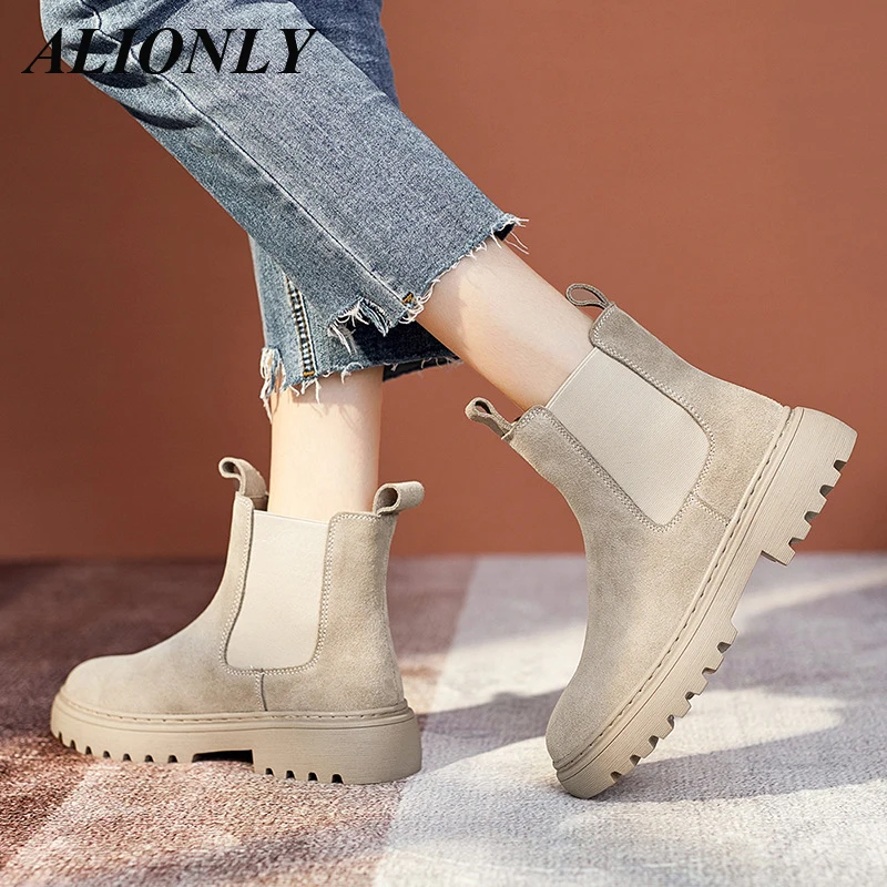 

Alionly 2022 новые кожаные ботинки для женщин на среднем каблуке с плоской подошвой кожаные короткие сапоги Chaussure Femme