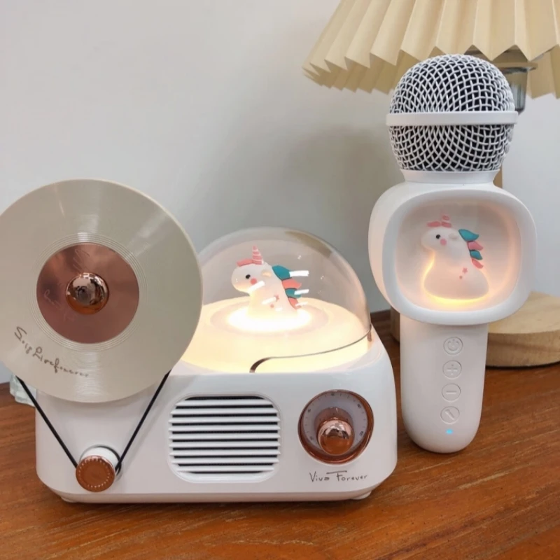 Retro Wireless Bluetooth Speaker Microphone Mini Stereo Desktop Home K-song Speaker Nightlight Children Singing Small Family Ktv
Retro Wireless Bluetooth Speaker Microphone Mini Stereo Desktop Home K-song Speaker Nightlight Children Singing Small Family Ktv