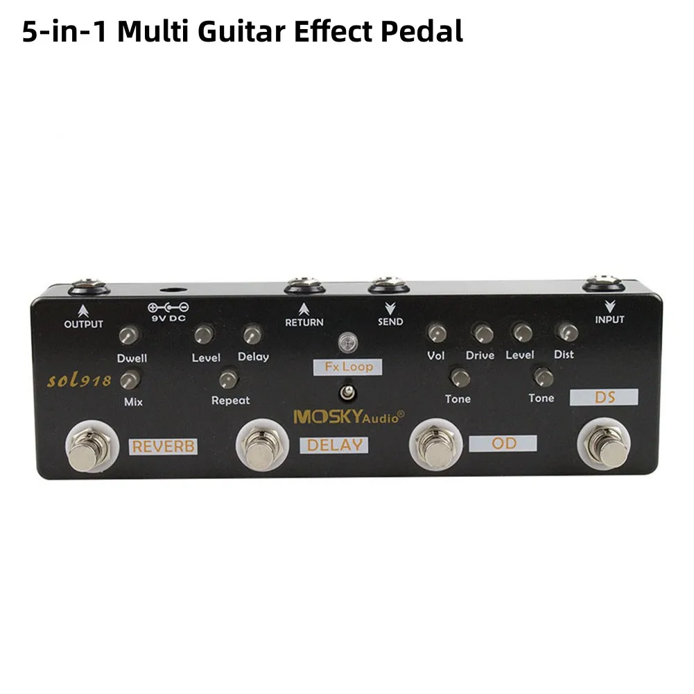 MOSKY 5 In 1 Guitar Multi-Effect Pedal Distortion Delay Reverb Overdrive Loop Guitar Tuner Musical Instrument Parts
MOSKY 5 In 1 Guitar Multi-Effect Pedal Distortion Delay Reverb Overdrive Loop Guitar Tuner Musical Instrument Parts