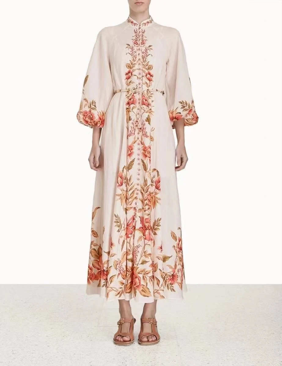 2023 New Spring Summer Linen Top Quality Vintage Elegant Floral Printing Beige Lantern Sleeve Woman Midi Dress 
2023 New Spring Summer Linen Top Quality Vintage Elegant Floral Printing Beige Lantern Sleeve Woman Midi Dress