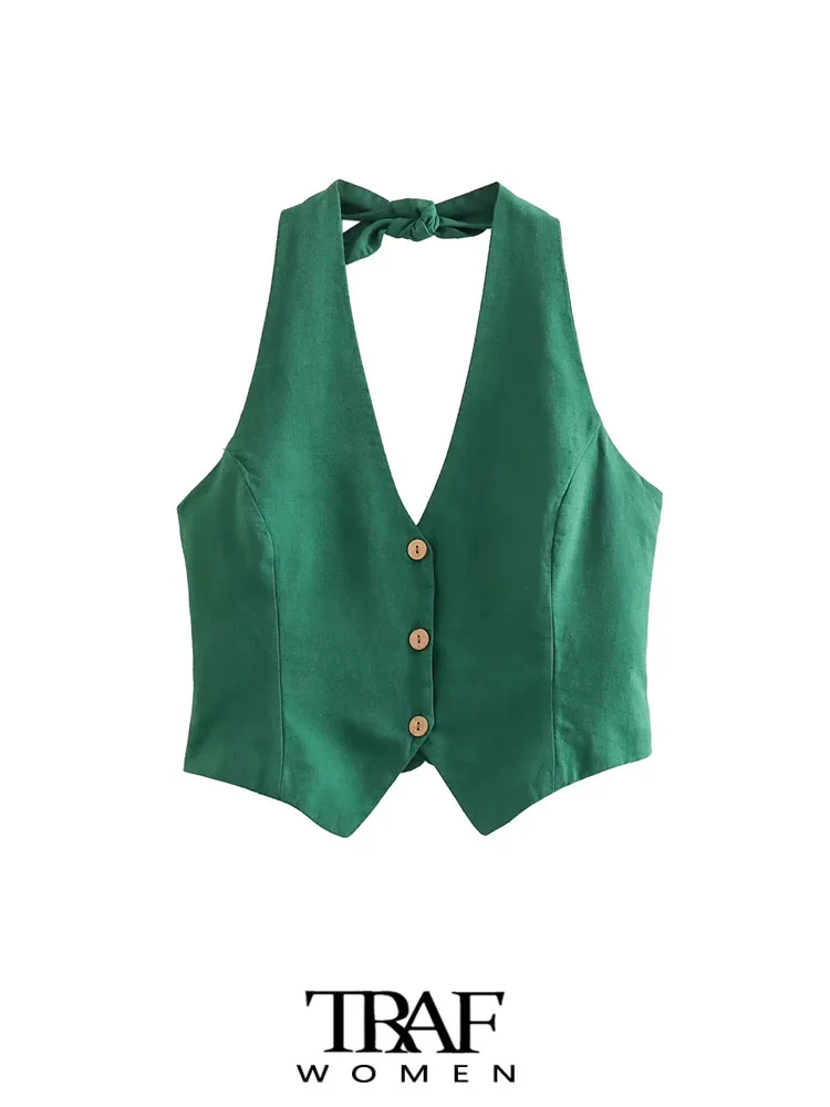 TRAF Women Fashion Front Button Linen Waistcoat Sexy Backless With Tied Female Outerwear Chic Vest Tops
TRAF Women Fashion Front Button Linen Waistcoat Sexy Backless With Tied Female Outerwear Chic Vest Tops